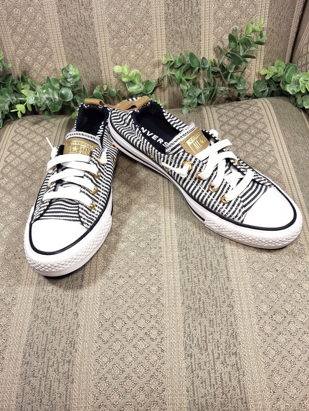 NWOT Converse Gold  Shoreline Herringbone Slip On Sneakers